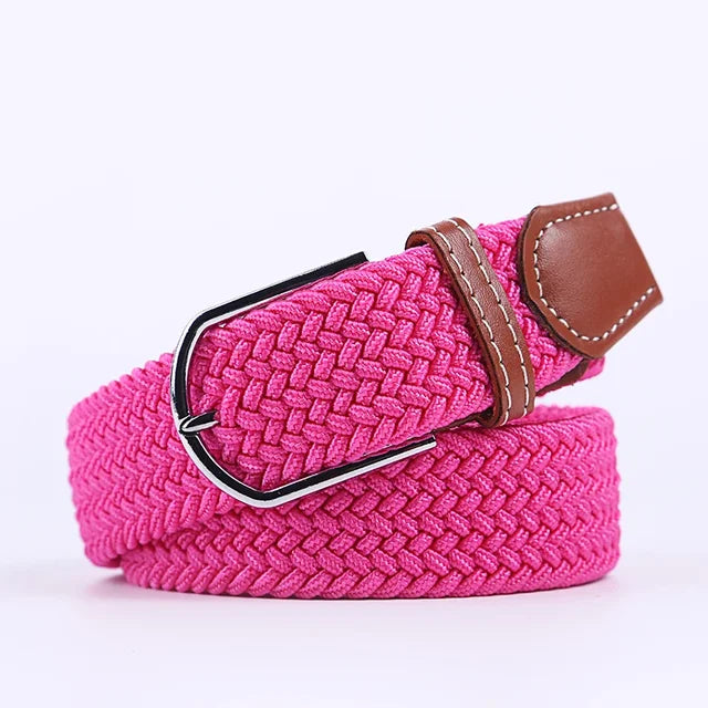 Elastic Leather Belt with Stylish Buckle