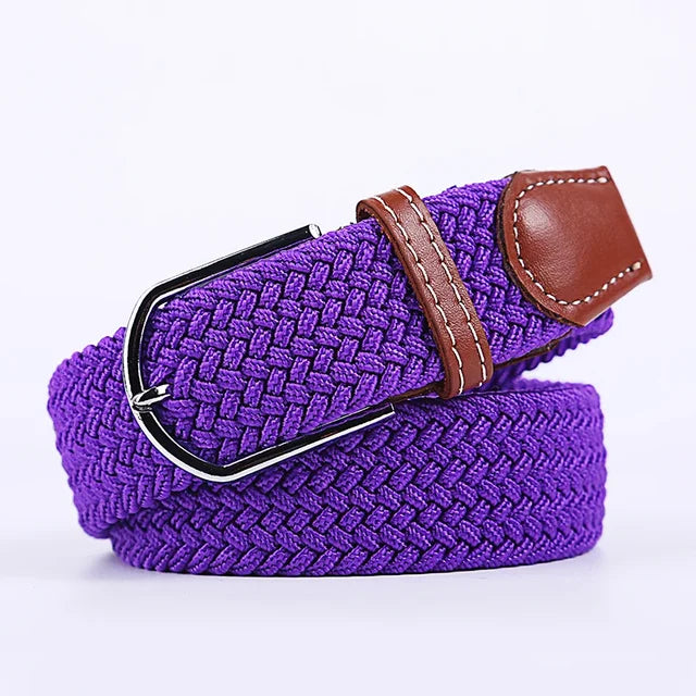 Elastic Leather Belt with Stylish Buckle