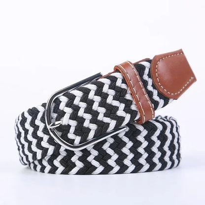 Elastic Leather Belt with Stylish Buckle