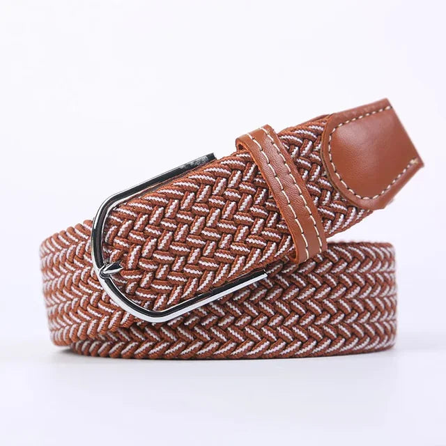 Elastic Leather Belt with Stylish Buckle