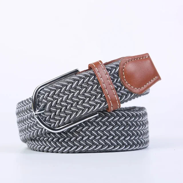 Elastic Leather Belt with Stylish Buckle