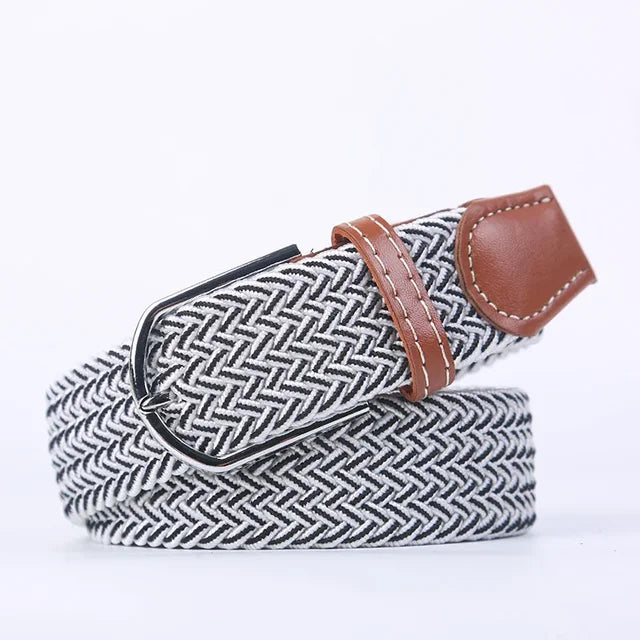 Elastic Leather Belt with Stylish Buckle