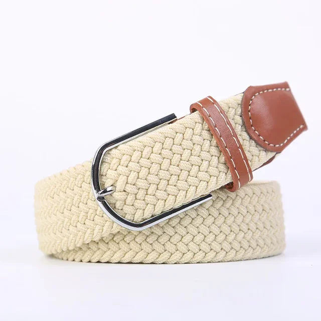 Elastic Leather Belt with Stylish Buckle