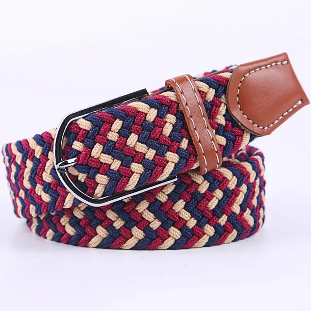 Elastic Leather Belt with Stylish Buckle