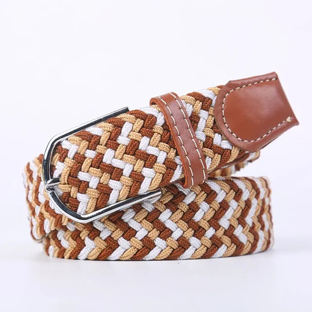 Elastic Leather Belt with Stylish Buckle