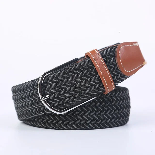 Elastic Leather Belt with Stylish Buckle
