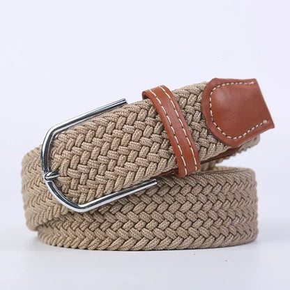 Elastic Leather Belt with Stylish Buckle