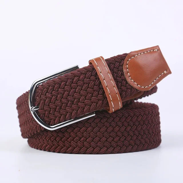 Elastic Leather Belt with Stylish Buckle