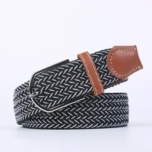 Elastic Leather Belt with Stylish Buckle