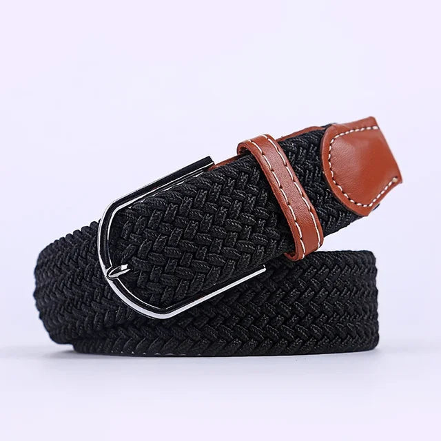 Elastic Leather Belt with Stylish Buckle