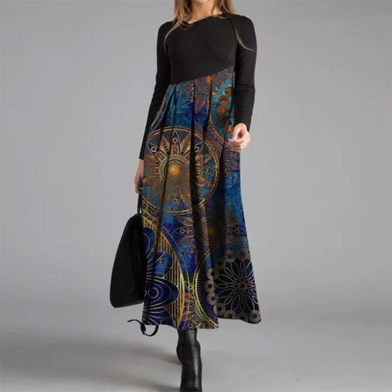 Elegant A-Line Dress with V-Neck and Long Sleeves