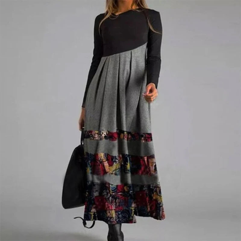 Elegant A-Line Dress with V-Neck and Long Sleeves