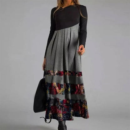 Elegant A-Line Dress with V-Neck and Long Sleeves