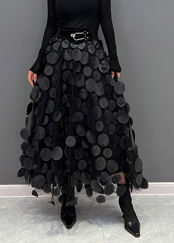 Elegant Festive Maxi Skirt with 3D Applications and Tulle