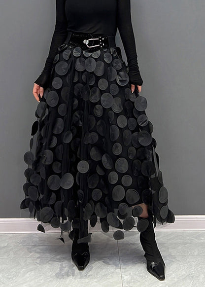 Elegant Festive Maxi Skirt with 3D Applications and Tulle