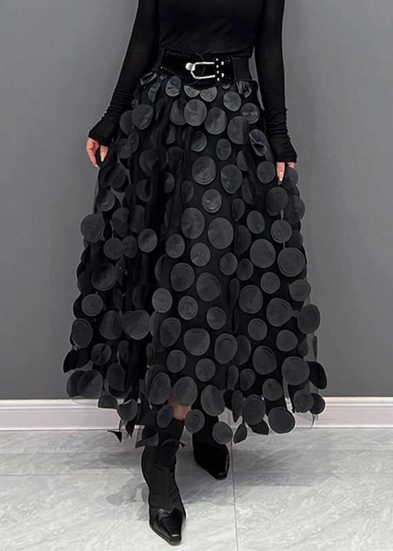 Elegant Festive Maxi Skirt with 3D Applications and Tulle