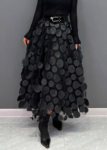 Elegant Festive Maxi Skirt with 3D Applications and Tulle
