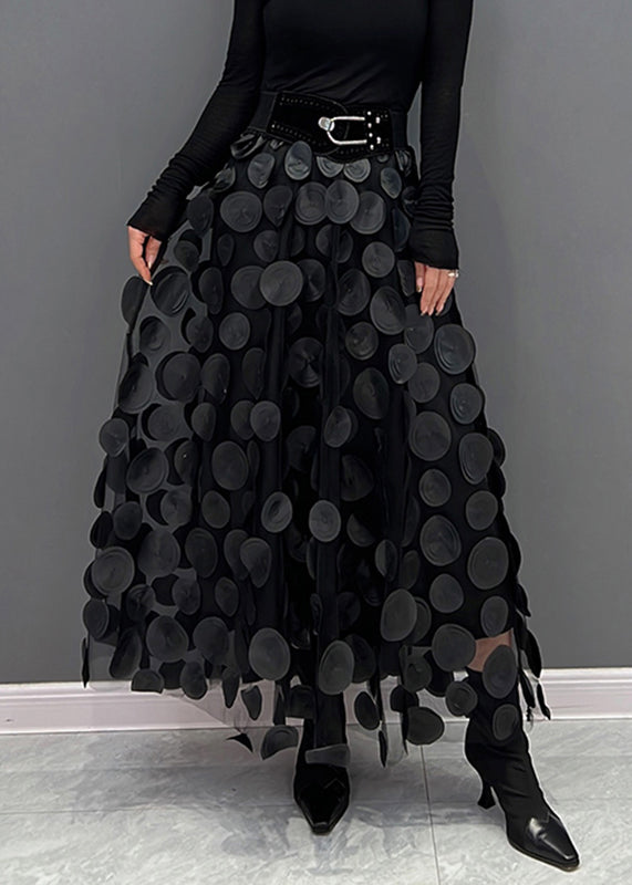 Elegant Festive Maxi Skirt with 3D Applications and Tulle