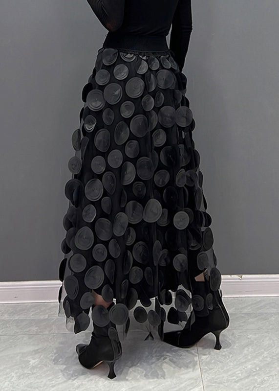 Elegant Festive Maxi Skirt with 3D Applications and Tulle