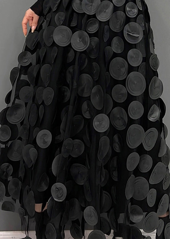 Elegant Festive Maxi Skirt with 3D Applications and Tulle