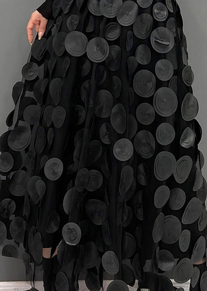 Elegant Festive Maxi Skirt with 3D Applications and Tulle