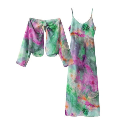 Elegant Colorful Maxi Dress with Removable Scarf - Romy