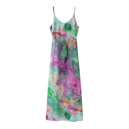 Elegant Colorful Maxi Dress with Removable Scarf - Romy