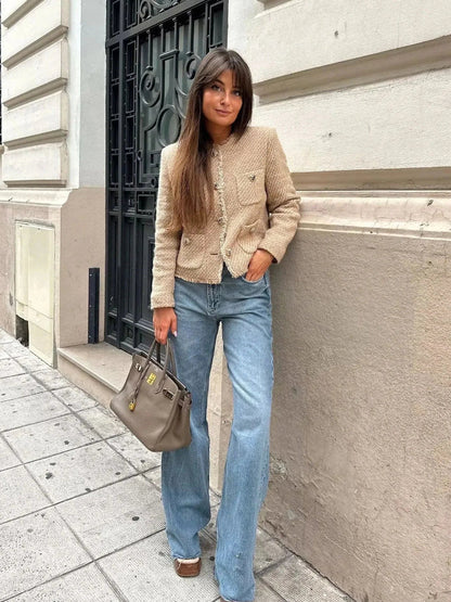 Elegant Cropped Tweed Jacket for Women