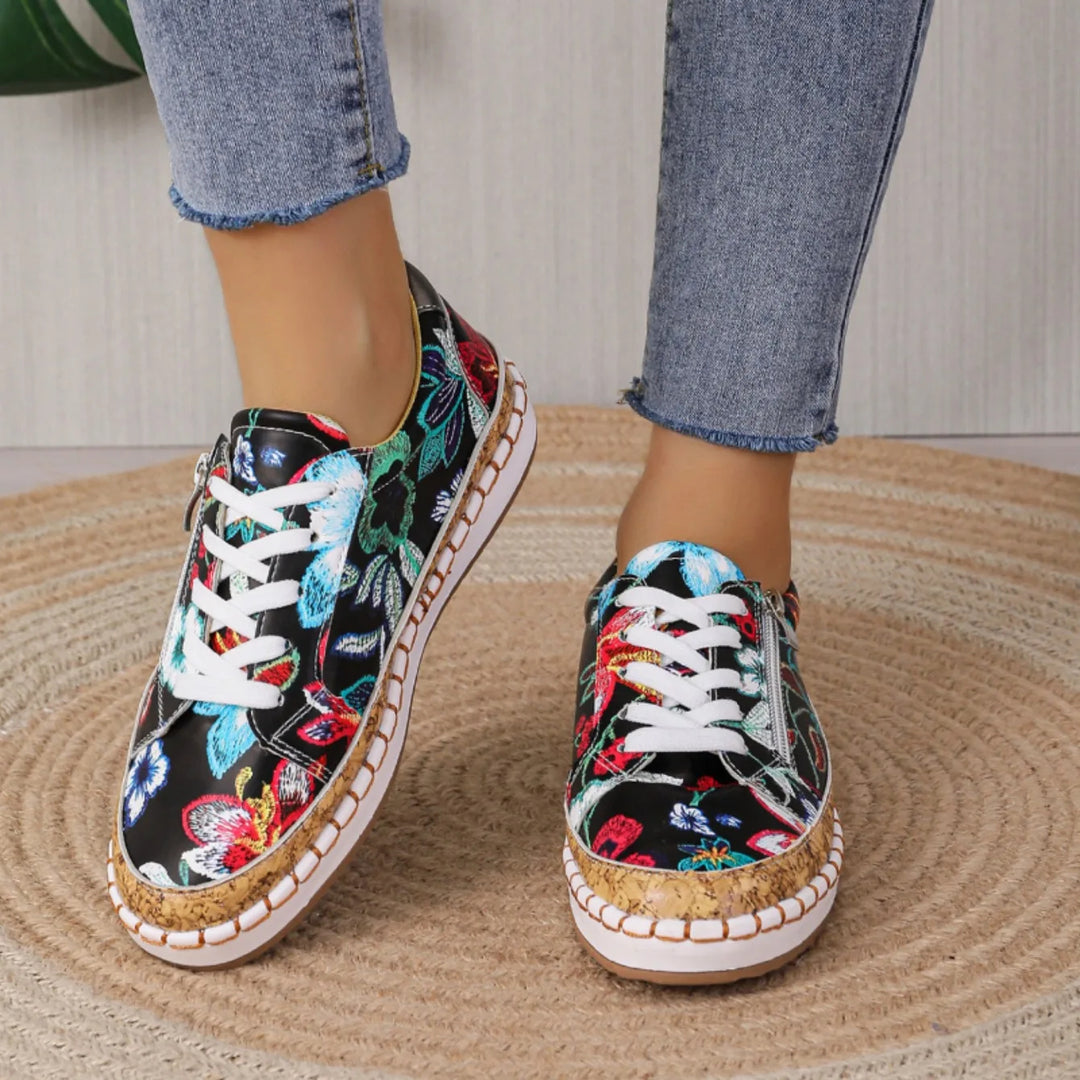 Elegant Floral Print Lace-Up Shoes for Women
