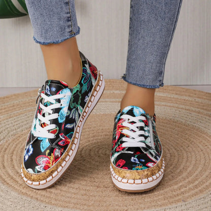 Elegant Floral Print Lace-Up Shoes for Women