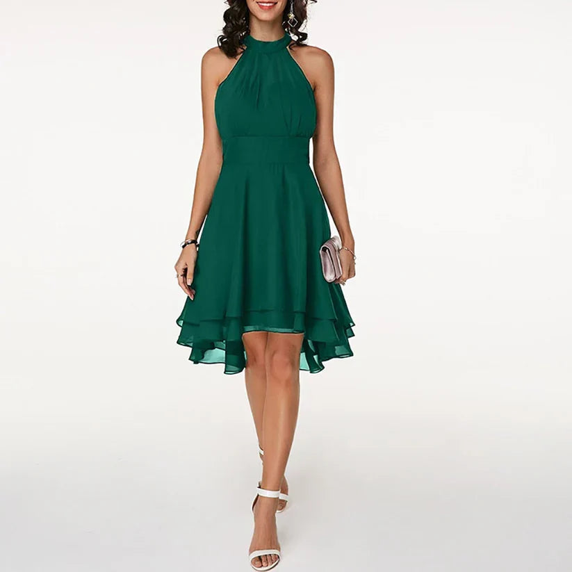 Elegant Halter Dress with Ruffle Hem for Summer