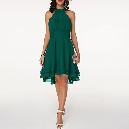 Elegant Halter Dress with Ruffle Hem for Summer