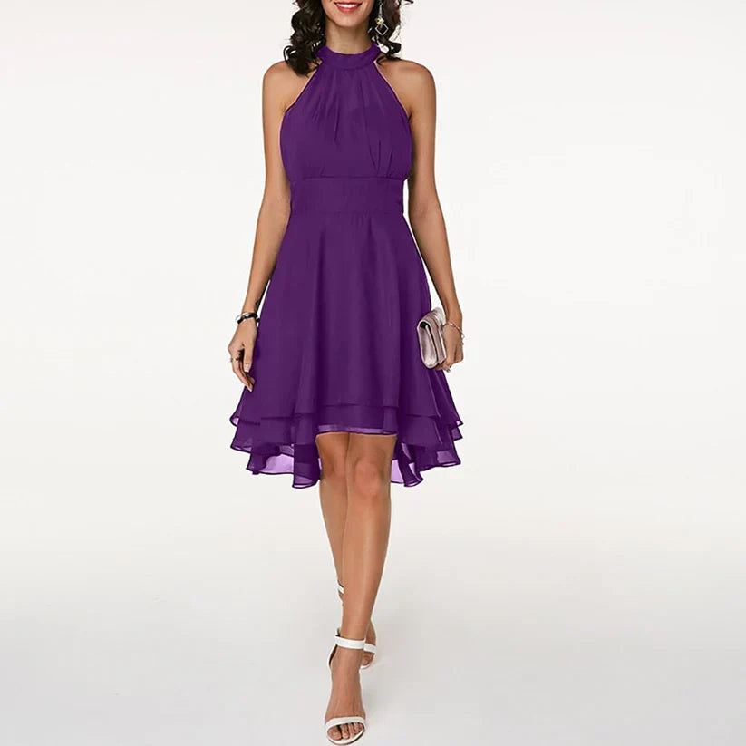 Elegant Halter Dress with Ruffle Hem for Summer