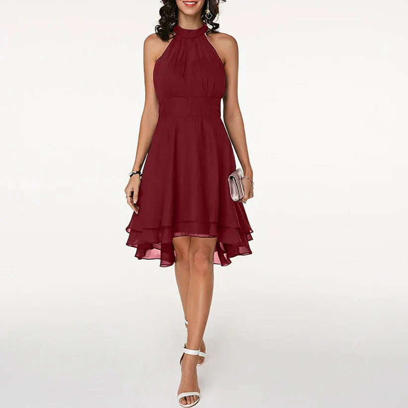 Elegant Halter Dress with Ruffle Hem for Summer