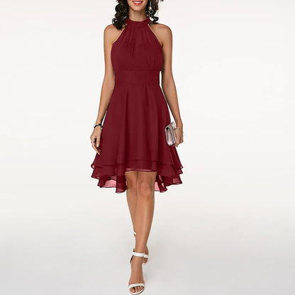 Elegant Halter Dress with Ruffle Hem for Summer