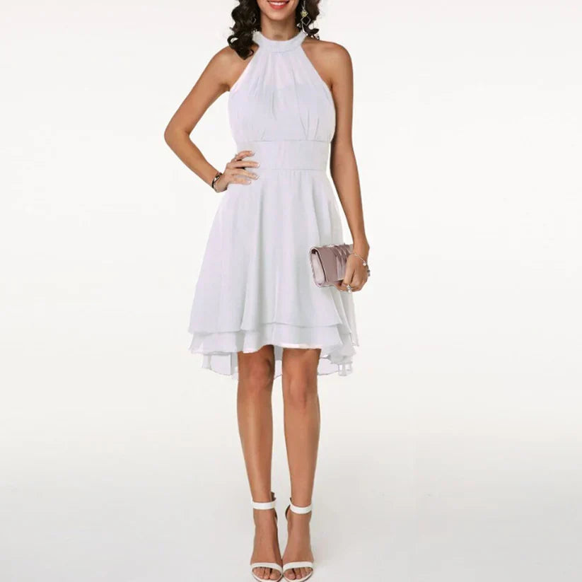 Elegant Halter Dress with Ruffle Hem for Summer