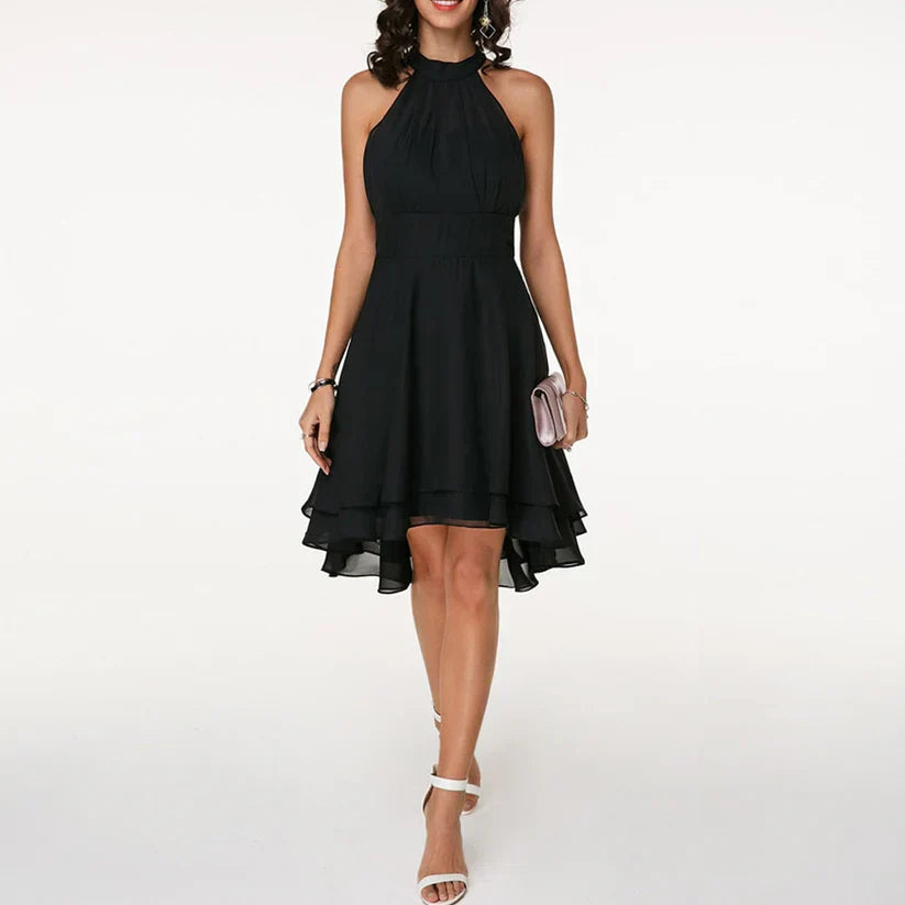 Elegant Halter Dress with Ruffle Hem for Summer