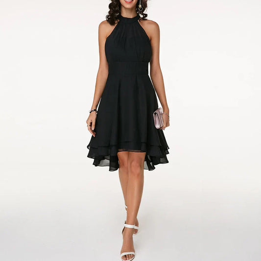 Elegant Halter Dress with Ruffle Hem for Summer