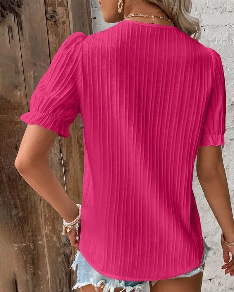 Elegant Lace Women's Blouse with V-Neck - Fleur