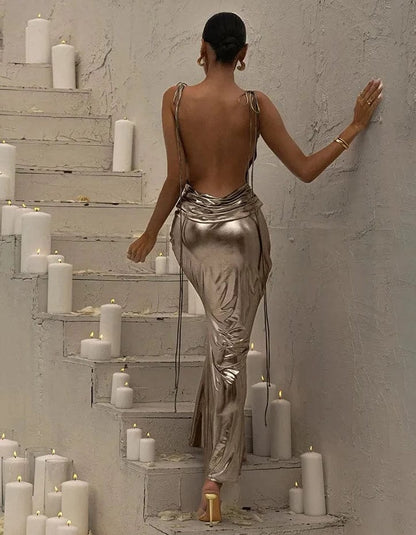 Elegant Metallic Evening Dress - Camila