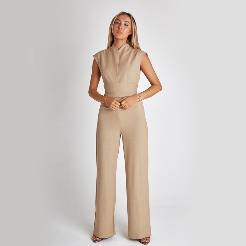 Elegant Sleeveless Jumpsuit with V-Neck and Wide Legs