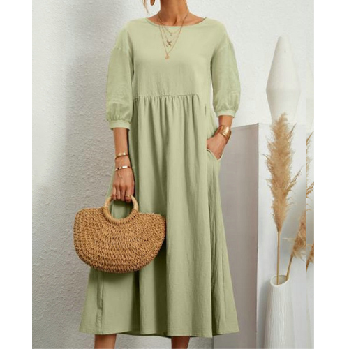 Elegant Summer Dress with Smock Detail and Midi Length