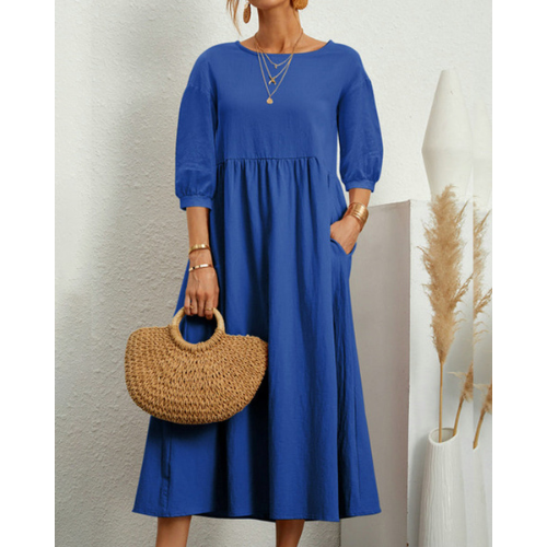 Elegant Summer Dress with Smock Detail and Midi Length