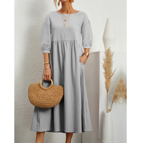 Elegant Summer Dress with Smock Detail and Midi Length
