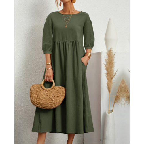 Elegant Summer Dress with Smock Detail and Midi Length