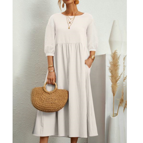 Elegant Summer Dress with Smock Detail and Midi Length