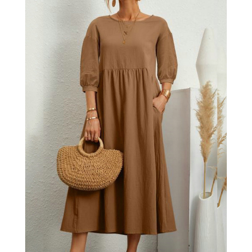 Elegant Summer Dress with Smock Detail and Midi Length