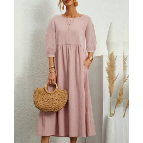Elegant Summer Dress with Smock Detail and Midi Length
