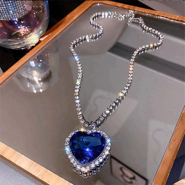 Elegant and Stylish Blue Heart Necklace made of Crystal - Amanda