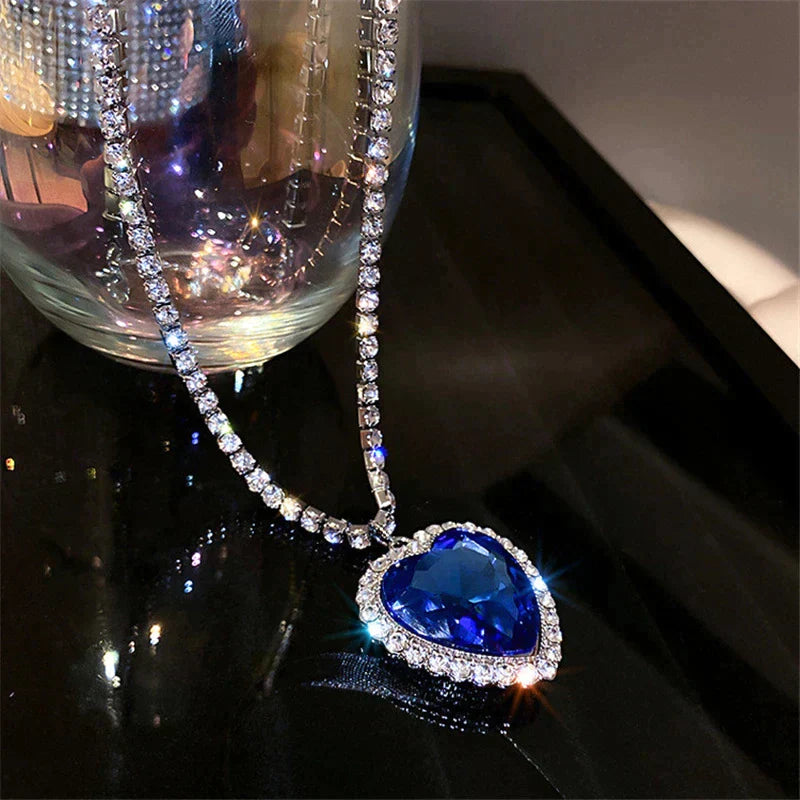 Elegant and Stylish Blue Heart Necklace made of Crystal - Amanda